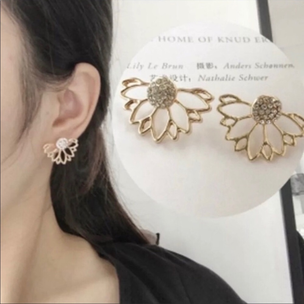 Gold Filled Lotus CZ Post Earrings - Picture 3 of 3